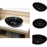 Vidaxl - vasque ovale � trou trop - plein / robinet c�ramique pour salle de bain - lavabo noir - lavabo ...