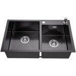 Auralum vier 2 bacs 75x45x19cm vier  encastrer en inox avec distributeur de savon et ensemble de drainage, ...