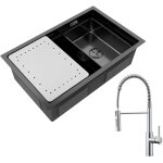 Vier cuisine 1 bac 7044cm avec egouttoir et vasque vier  encastrer inox noir + mitigeur de cuisine ...