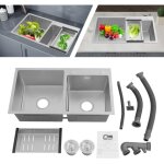 Vier de cuisine en acier inoxydable, 2 bacs, 78 x 43 x 21 cm, Évier encastrable, double évier avec panier ... Vier de cuisine en acier inoxydable, 2 bacs, 78 x 43 x 21 cm, Évier encastrable, double évier avec panier ...