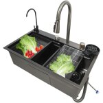 Vier de cuisine � cuve unique, barre cascade, �vier en acier ino lavello 304 avec robinet amovible, ensemble ...