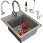 Granitan - vier de cuisine en granit monocuve brun mitigeur siphon nero Granitan - vier de cuisine en granit monocuve brun mitigeur siphon nero