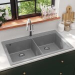 Vier de cuisine lavabo de cuisine vier  poser encastrable  2 bacs en granite blanc gris cvw16479