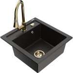 Vito �vier en granit � 1 cuve avec robinet m�langeur elia, noir / or m�tallique - 6503 - 75 - 670101 ...