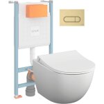 Vitra - pack wc suspendu sento blanc mat + bâti autoportant v - fix core + plaque round or brossé Vitra - pack wc suspendu sento blanc mat + bâti autoportant v - fix core + plaque round or brossé