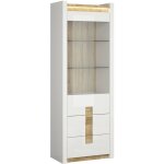 Petits - meubles - vitrine 1 porte 2 tiroirs avec led helios blanc laqu et bois