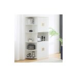Vitrine 180 cm, avec étagères d'angle et poignées dorées, pour cuisines, salon, blanc Vitrine 180 cm, avec étagères d'angle et poignées dorées, pour cuisines, salon, blanc