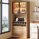 Vitrine 180 cm, meuble de rangement avec 2 tiroirs, 2 portes en verre, �clairage led r�glable, casier ...