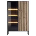 Vitrine 2 portes et 1 tiroir avec leds en mdf et verre fum� - noir et naturel - ovila