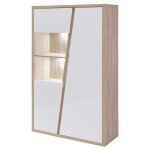 Vitrine 2 portes et 2 niches avec leds - blanc et naturel - zaoti Vitrine 2 portes et 2 niches avec leds - blanc et naturel - zaoti