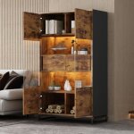 Hauss spole - vitrine 2 portes 2 tiroirs avec led, meuble haut de cuisine, meuble de rangement, mdf, ...