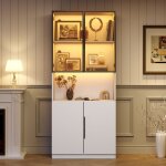 Vitrine avec 2 portes en verre, meuble de rangment pour salon, style moderne minimaliste, 80x30x200 cm, ...