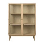 Drawer - vitrine 2 portes en verre tremp et bois h140cm - bois clair - cahir