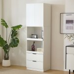 Vitrine 200 cm, meuble haut avec protection anti - basculement, 2 tiroirs, rangement compartiment�, meuble ...