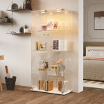 Vitrine � 4 �tag�res avec led, en verre tremp�, avec poign�e m�tal et fermeture � cl�, base blanc, 78. ...