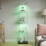 Vitrine � 4 �tag�res avec led, en verre tremp�, avec poign�e m�tal et fermeture � cl�, base noir, 39. ...