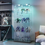 Vitrine � 4 �tag�res avec led, en verre tremp�, avec poign�e m�tal et fermeture � cl�, base noir, 78. ...