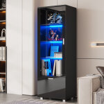Vitrine 40x50x160cm �clairage led 3 �tag�res porte en acrylique panneau de particules noir design �l�gant ...