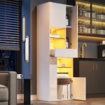 Vitrine 55 x 38 x 170 cm ? armoire haute avec 1 tiroir et 4 compartiments ? �clairage led r�glable ? ...
