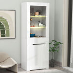 Vitrine 60x35. 5x165cm �l�gante avec tiroir et porte �clairage led panneau de particules blanc