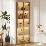Vitrine d'angle 62x35x160 cm - avec �clairage led - 2 portes en verre tremp� - design d'angle - mdf + ...