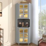 Vitrine d'angle 63, 5x45x157, 5 cm ? meuble d'angle multifonctionnel avec �clairage led, 2 portes vitr�es, ...