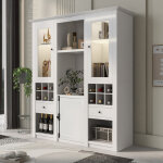 Vitrine blanc avec �clairage led, grand vitrine de rangement armoire meuble de salon moderne 143x45. ...