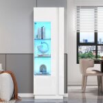 Vitrine blanche brillante en acrylique avec éclairage led, 3 étagères en verre, 60x40x180 cm Vitrine blanche brillante en acrylique avec éclairage led, 3 étagères en verre, 60x40x180 cm