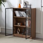 Neche - vitrine en bois avec clairage, meuble de rangement armoire multifonction 4 tagres + 2 portes ...