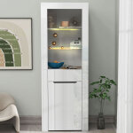 Vitrine brillant blanc avec �clairage led, 1 tiroir 1 porte biblioth�que meuble de rangement pour salon ...