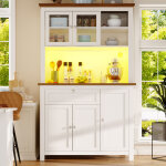 Vitrine buffet cuisine haute avec �clairage led int�gr� blanc, armoire haute cuisine (104x40x180cm), ...