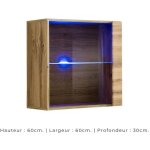 Meublorama - vitrine carre suspendue coloris chne clair avec 1 porte vitre et clairage led inclus. ...