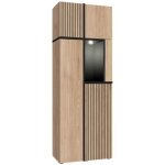Vitrine criss ? bois et métal ? chêne clair et noir ? avec led Vitrine criss ? bois et métal ? chêne clair et noir ? avec led