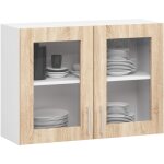Akord - vitrine de cuisine lima w80 d2 blanche 80 cm 2 portes faade chne sonoma 2 tagres 80x30, 5x58 ...