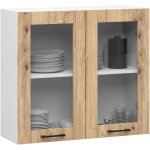Vitrine de cuisine akord oliwia w80 h720 blanche 80 cm 2 portes faade chne artisan 2 tagres 80x30, ...