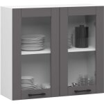 Vitrine de cuisine akord oliwia w80 h720 blanche 80 cm 2 portes faade gris graphite 2 tagres 80x30, ...