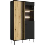 Vitrine design izo ? 2 portes ? noir onyx & ch�ne clair ? 110x195x40 cm