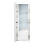 Vitrine droite 1 porte avec leds laqu� blanc et imitation marbre - etolis