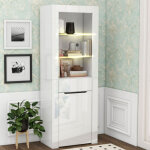 Vitrine avec �clairage led, �tag�res, 1 tiroir et 1 porte, pour cuisine, salon, bureau ou salle � manger, ...