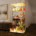 Vitrine d'exposition blanc avec fond miroir et clairage led - argentier design en verre tremp - 4 tagres ...