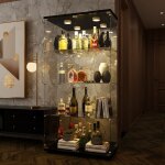 Vitrine d'exposition noire avec fond miroir et clairage led - argentier design en verre tremp - 4 tagres ...