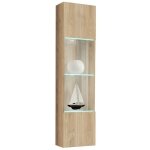 Vitrine fly - 1 porte vitr�e - led int�gr�e - ch�ne clair