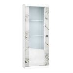 Vitrine gauche 1 porte avec leds laqu� blanc et imitation marbre - etolis