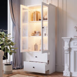 Vitrine haut 165 cm moderne avec �clairage led r�glable et port usb - 2 tiroirs, �tag�res ajustables ...