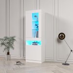 Modfu - vitrine haute 50x40x180cm avec 2 portes, étagères en verre, led, buffet, pour salon / bureau, ... Modfu - vitrine haute 50x40x180cm avec 2 portes, étagères en verre, led, buffet, pour salon / bureau, ...