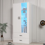 Modfu - vitrine haute 59, 9 x 35 x 182 cm avec 2 portes, 2 tiroirs, étagères en verre, led, buffet, pour ... Modfu - vitrine haute 59, 9 x 35 x 182 cm avec 2 portes, 2 tiroirs, étagères en verre, led, buffet, pour ...