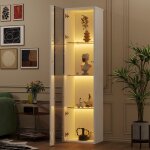 Vitrine led 170 cm multifonction, �tag�res en verre, porte en acrylique, led multicolore, panneaux de ...