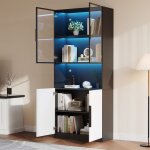 Vitrine led 80x30x200cm avec 4 portes, meuble de rangement, biblioth�que, convient pour salon / bureau, ...