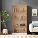 Modfu - vitrine led 80x40x160cm avec 2 portes, tagres rglables, meuble haut, agglomr et verre marron, ...