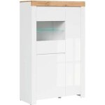 Vitrine � led meuble de rangement � 3 portes, coloris blanc / ch�ne wotan - longueur 98 x profondeur ...